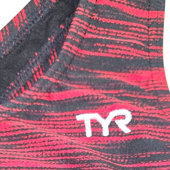 TYR Womens One Piece Swimsuit Black Red Space Dye Racerback Athletic Swimwear 10 - Picture 3 of 6